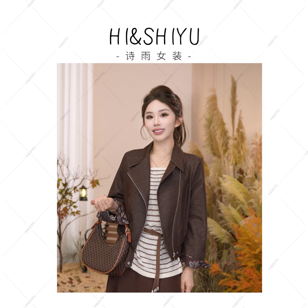 HISHIYU【英伦画报】肌理感短外套女2025年秋新款时尚简约夹克