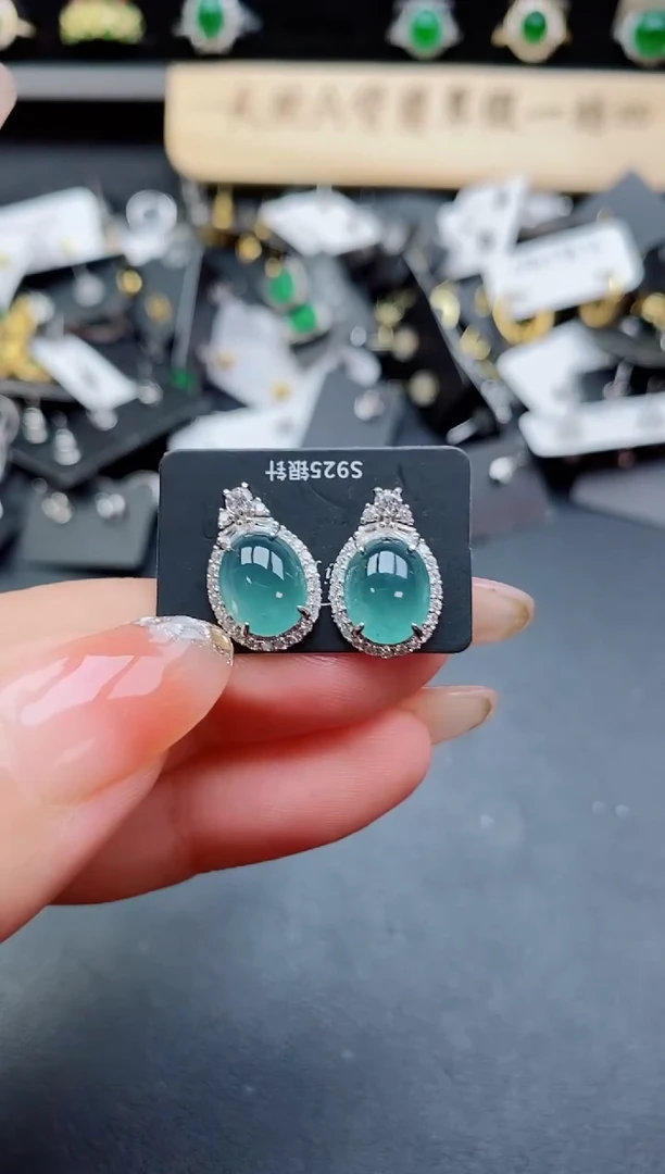银S925镶嵌翡翠耳饰80