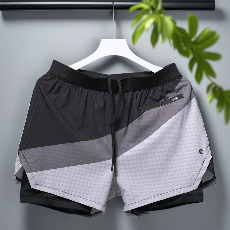 男士双层速干沙滩裤防尴尬冲浪短裤男款弹力海边度假高级感三分裤