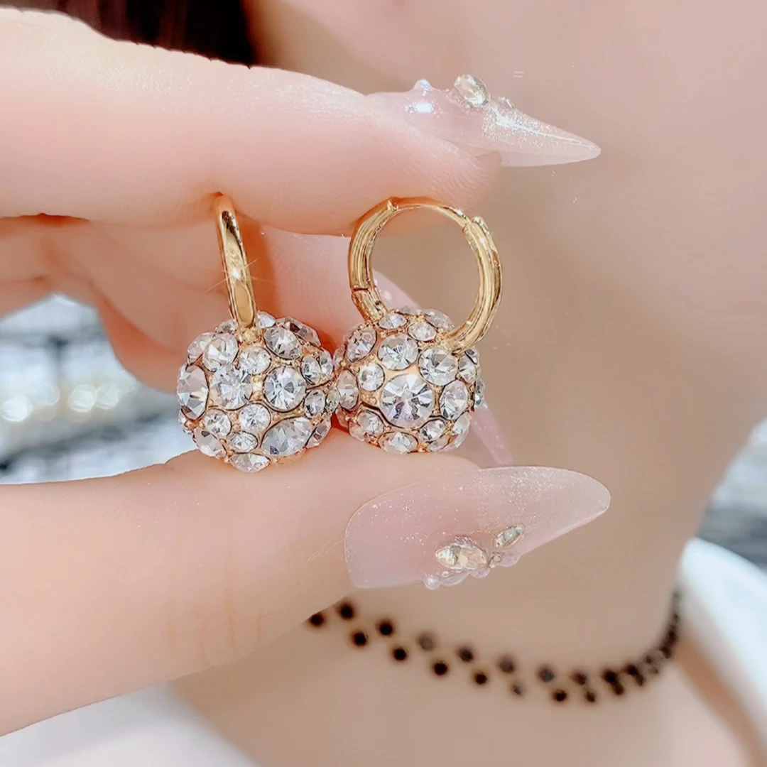 铜合金合成锆石耳饰 0987时尚百搭个性小巧满钻小球耳扣耳环