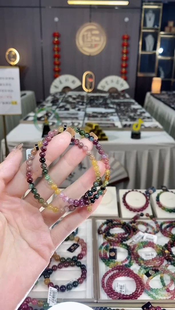 未镶嵌老矿碧玺色标彩虹单圈手串4mm+碧玺dan多样性发货一条