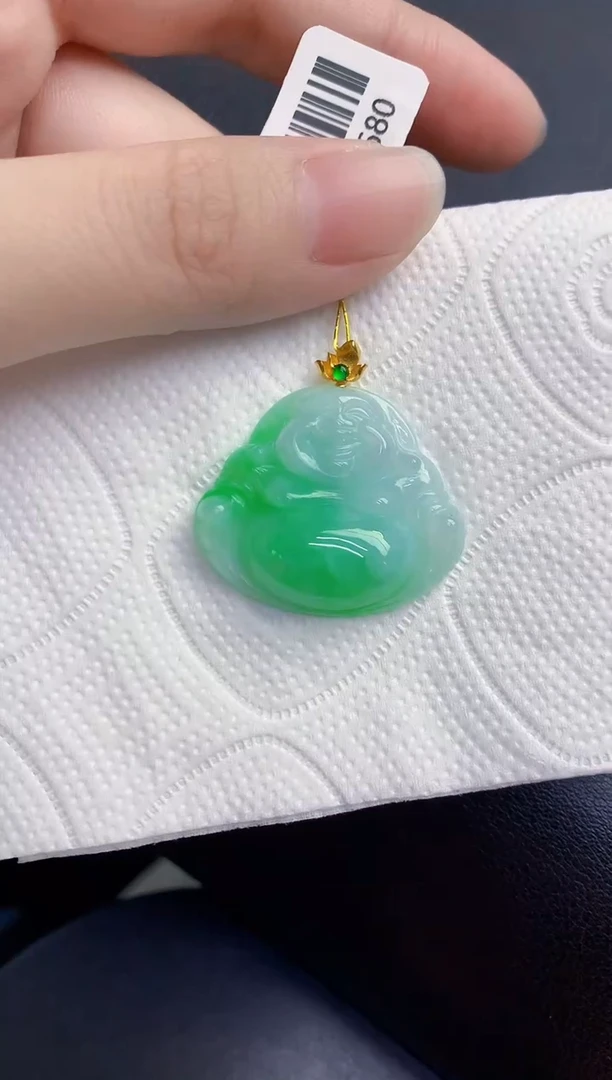 颈饰18K金镶嵌翡翠天然翡翠缅甸A货