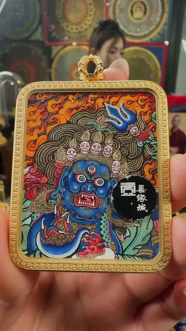 吊坠壹善缘城手绘唐卡大黑天