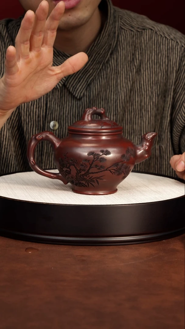 紫砂壶宜兴紫砂 竹节报春 龙山古乌泥 吴国政 450毫升 493