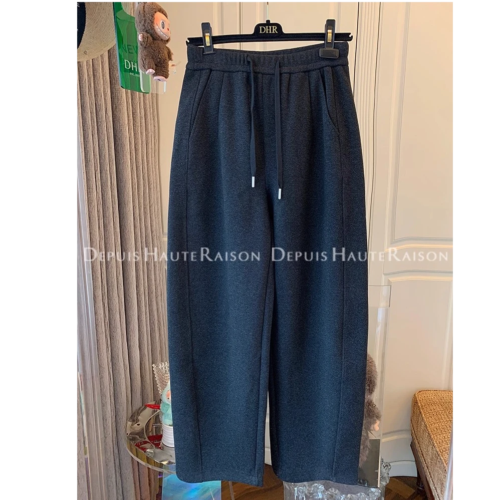 大码300斤美式复古深灰色休闲裤男女秋冬加厚保暖直筒拖地弯刀裤2