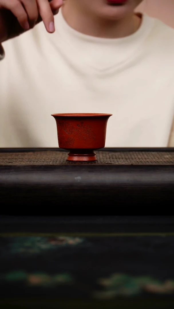 茶壶紫砂铃铛杯 鱼籽朱泥