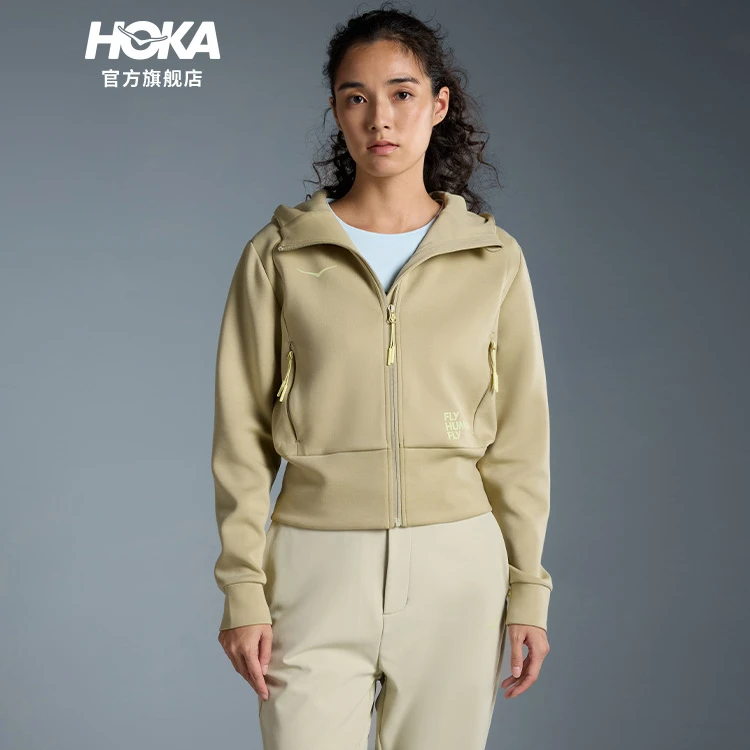 HOKA女款秋季新款经典简约透气舒适亲肤连帽针织夹克