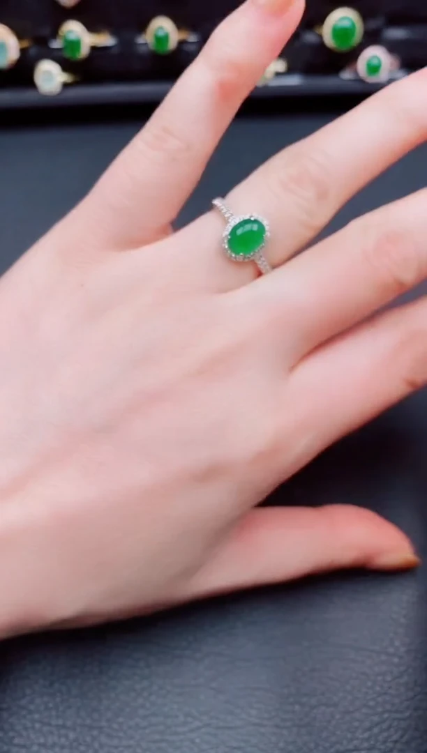 【闪购商品】翡翠戒指银S925镶嵌天然a货翡翠83