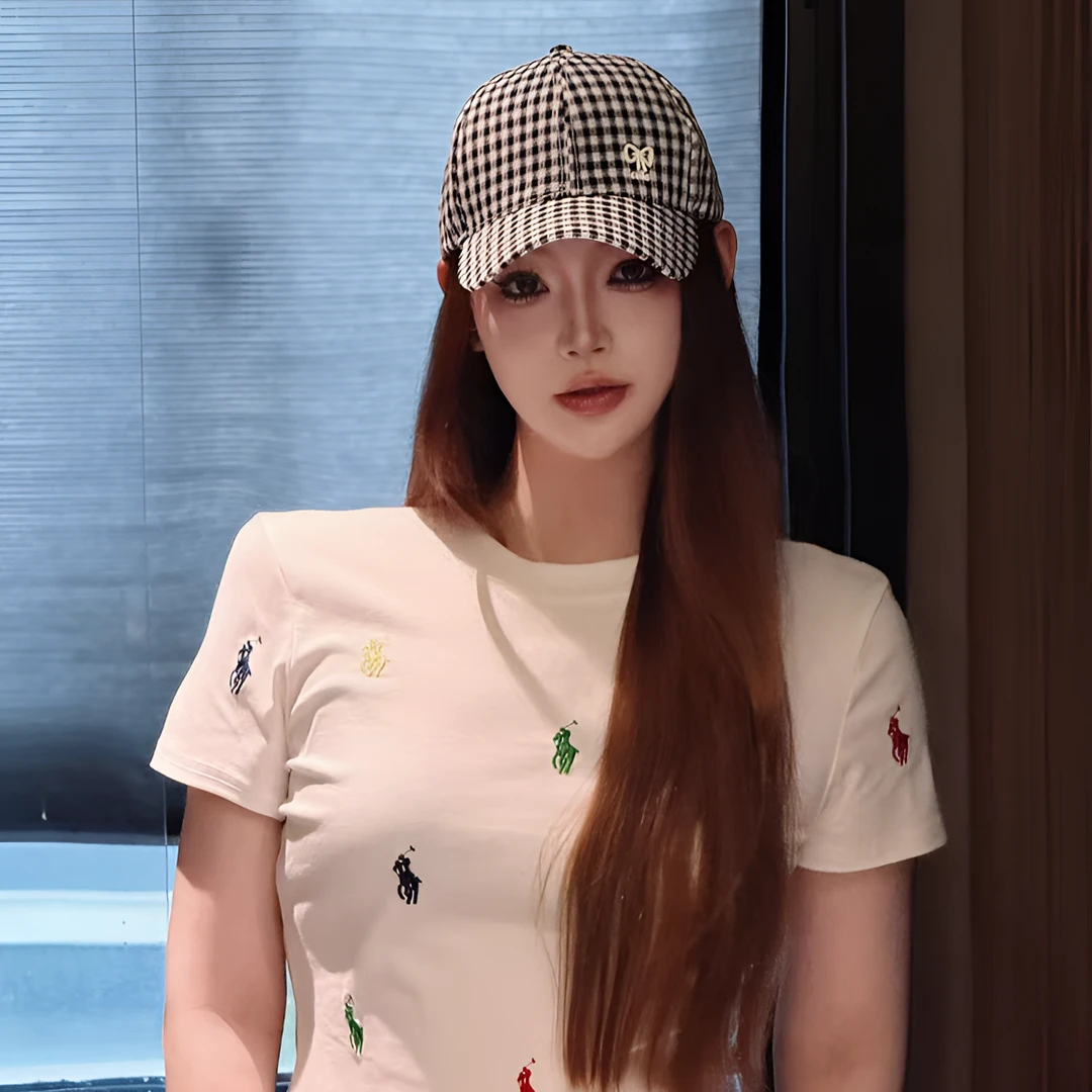 王大嘴原创 “方格飘带”夏日清爽格子蝴蝶结棒球帽M564