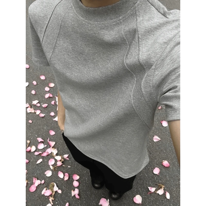 美式cleanfit正肩短袖女boxy版型夏季重磅解构潮牌上衣