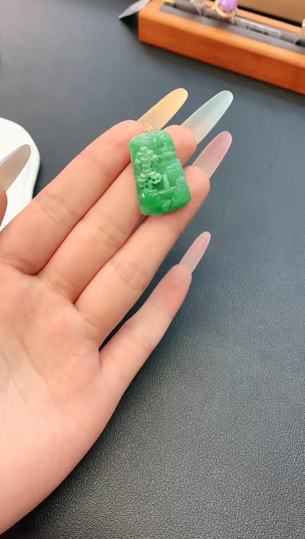 翡翠18K金镶嵌颈饰赠礼盒证书 乐乐