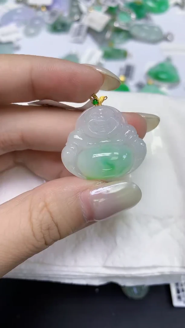 颈饰18K金镶嵌翡翠天然缅甸翡翠A货百元以上9元证书费自理