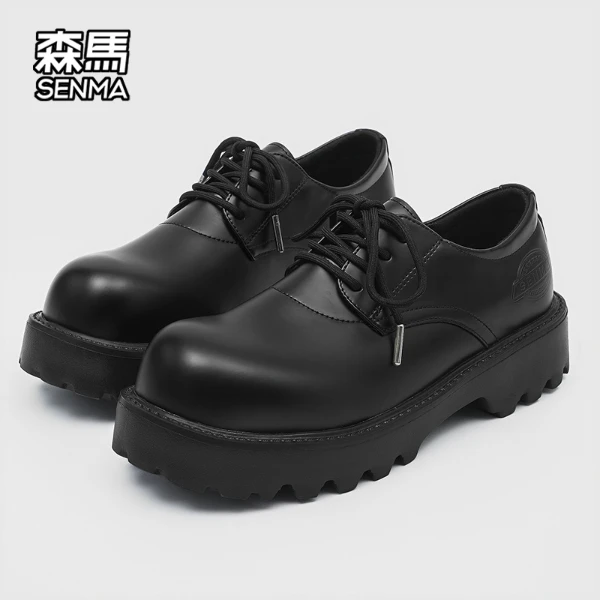 SENMA/森马德比鞋男款秋季男士大头休闲皮鞋黑色厚底增高百搭男鞋