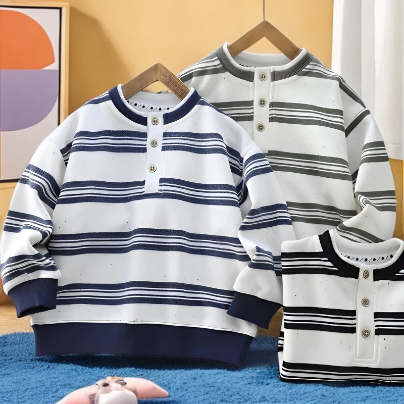 男童条纹圆领卫衣2025秋季中大童休闲套头上衣儿童长袖T恤衫2897