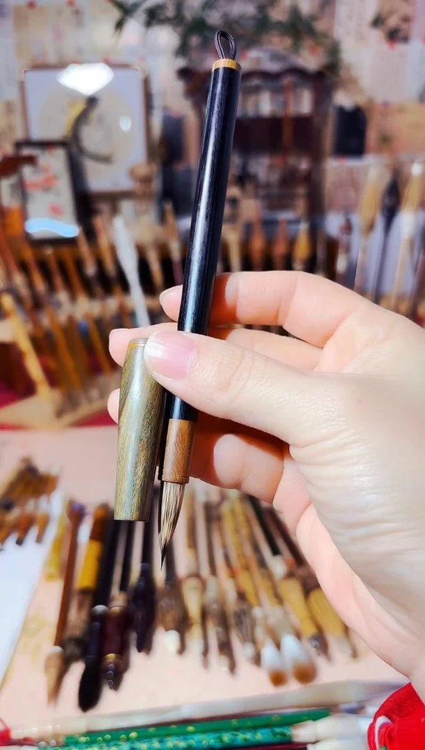 闪4 黑檀绿檀帽笔杆纯紫毫出锋2.4（清水试笔）一支