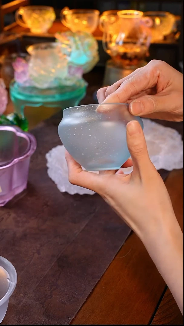 手工艺品琉璃福***茶蓝色圆融笺水1只