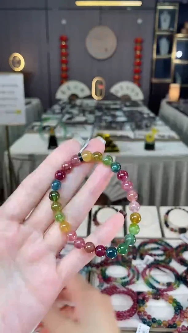 未镶嵌老矿碧玺色标彩虹单圈手串7mm+碧玺dan多样性发货一条