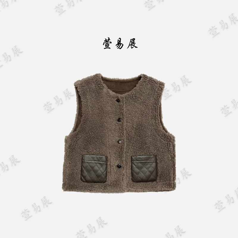 萱易展-100羊毛高定轻奢拼皮口袋显瘦百搭马夹外套-MJ091501