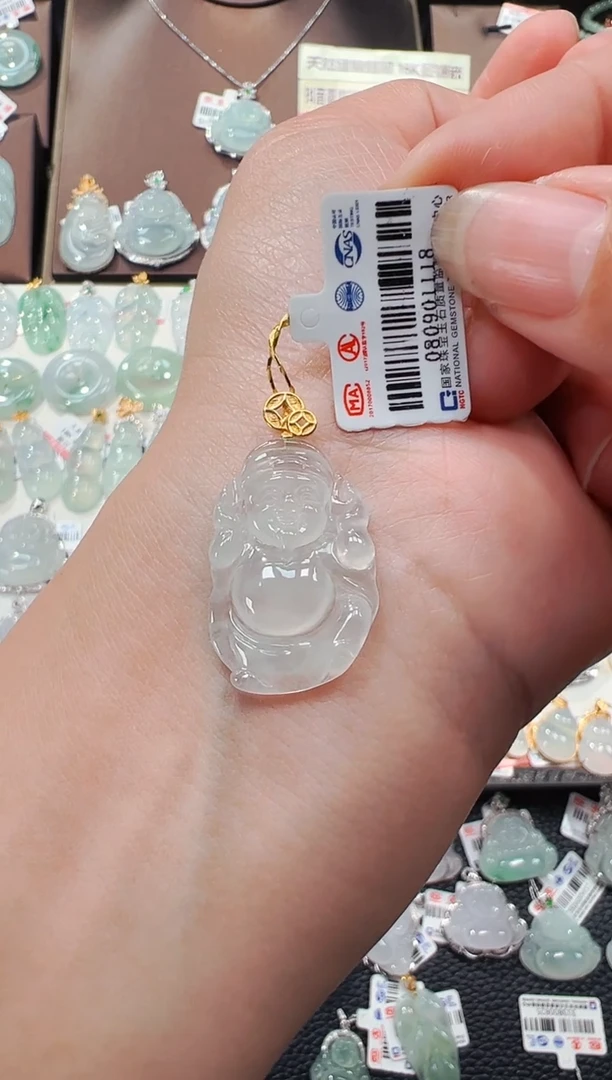 【闪购商品】翡翠吊坠(不含链)18K金镶嵌财神爷吊坠118