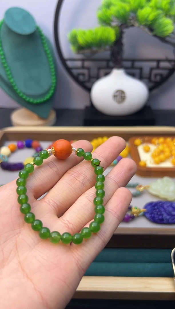 【闪购商品】和田玉手链14K金镶嵌S435