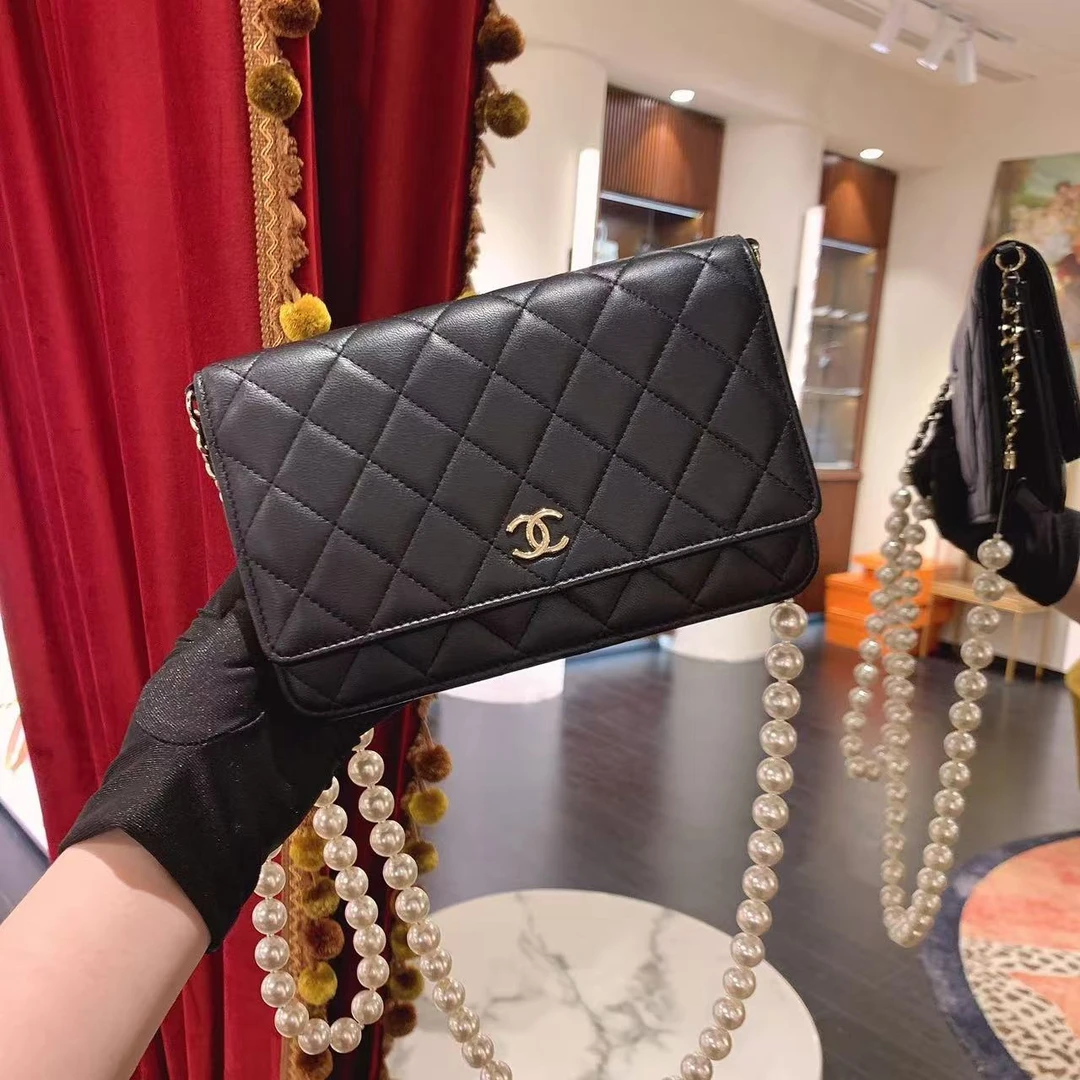 95新 Chanel/香奈儿 珍珠woc黑金羊皮芯片款27341412