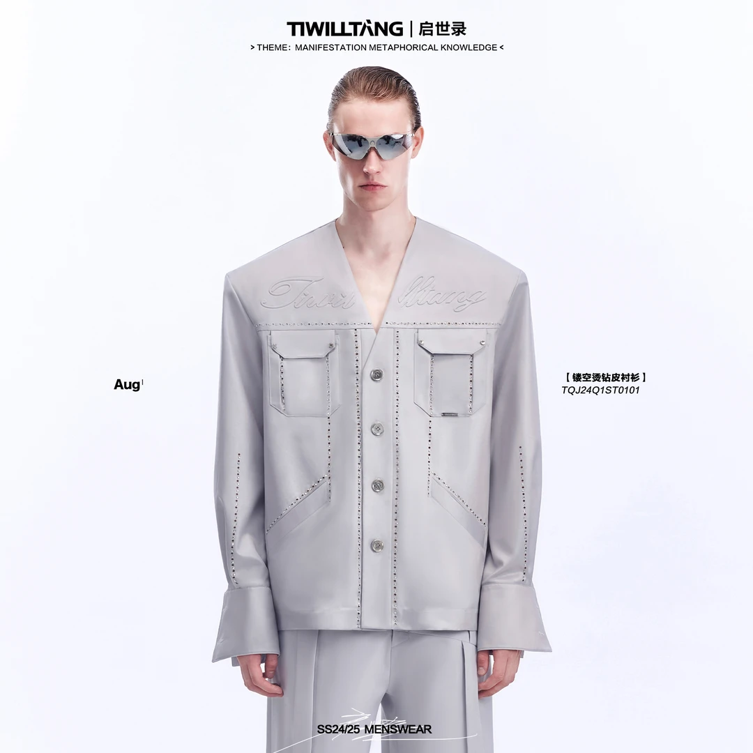 TIWILLTANG启世录“雕亟刻形“重工烫钻分割衬衫秋季衬衣