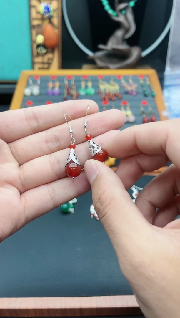 【闪购商品】南红玛瑙耳饰银S925镶嵌521000