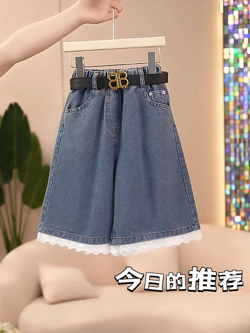 女童拼接五分裤2025夏季新款中大童时髦百搭儿童洋气高腰牛仔中裤