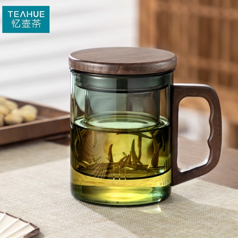 高档泡茶杯男款茶水分离杯办公室个人专用玻璃杯带把手家用水杯