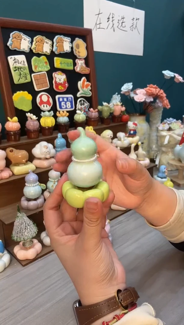 摆件陶绿色葫芦景德镇陶瓷摆件1个装
