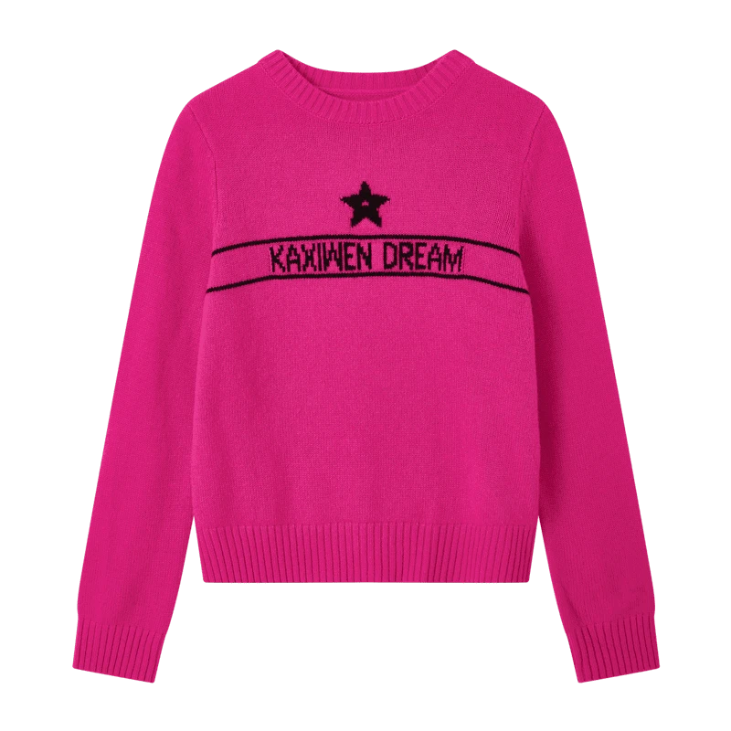 【籽言专属】简约多色纯羊毛针织衫字母图案嵌花圆领上衣X09AZS8513