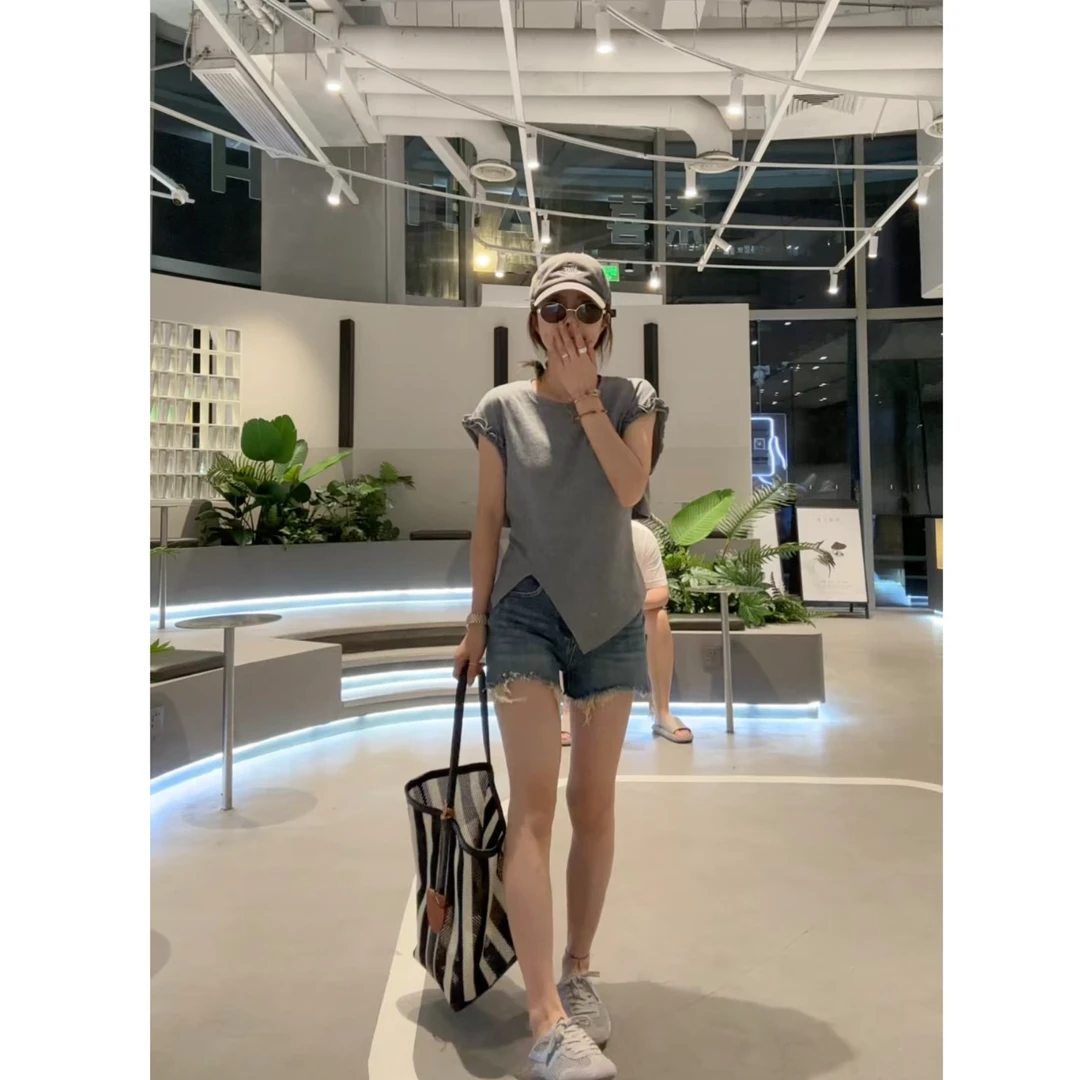 【Da Wang】设计感小众韩系木耳边后背镂空显瘦T恤