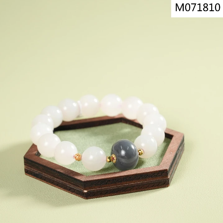 【老掌柜讲珠宝】和田玉藕粉18K单珠烟紫手串 M071810