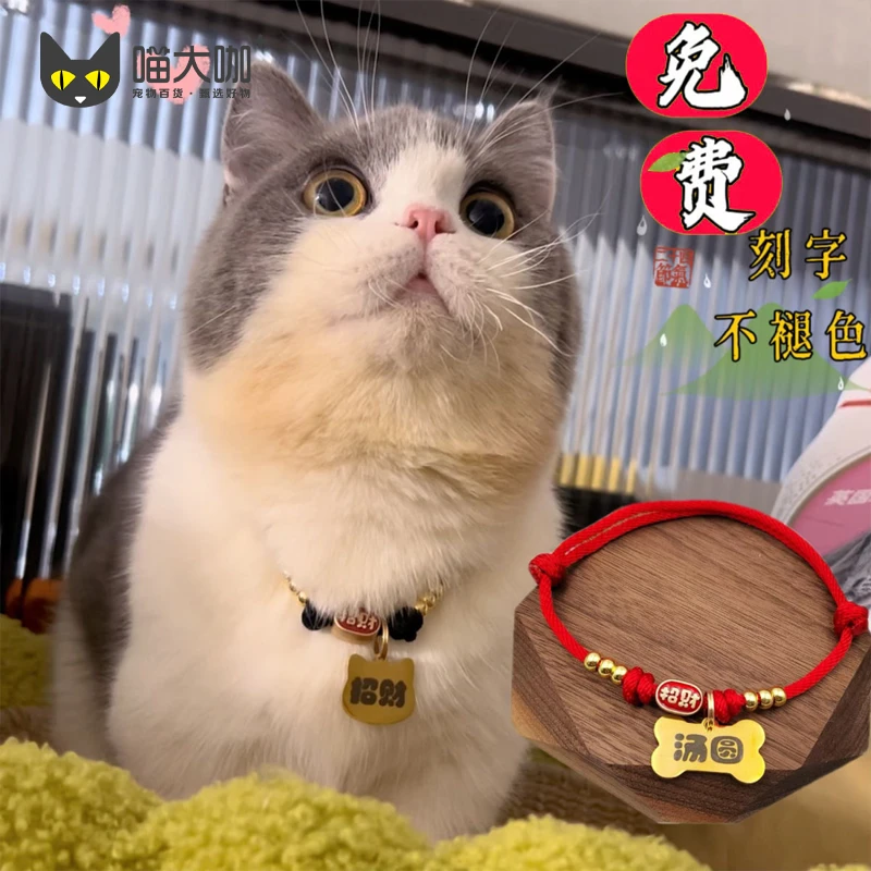 宠物项圈猫咪猫狗防丢刻字身份牌中小型犬招财手工项链狗狗挂脖