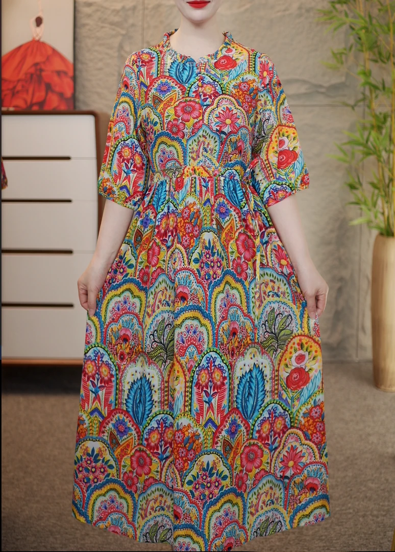 Y-9668新款时尚百搭洋气花色高级感显瘦连衣裙