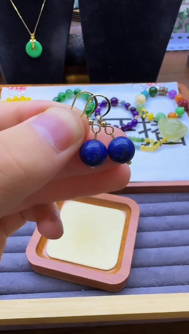 青金石14K金镶嵌耳饰E86