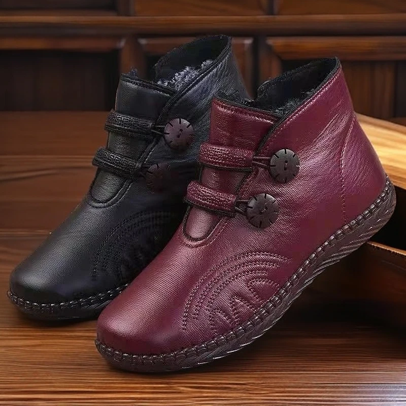 纯色青春潮流棉靴新款时尚加绒保暖防滑中老年妈妈棉鞋雪地棉靴女