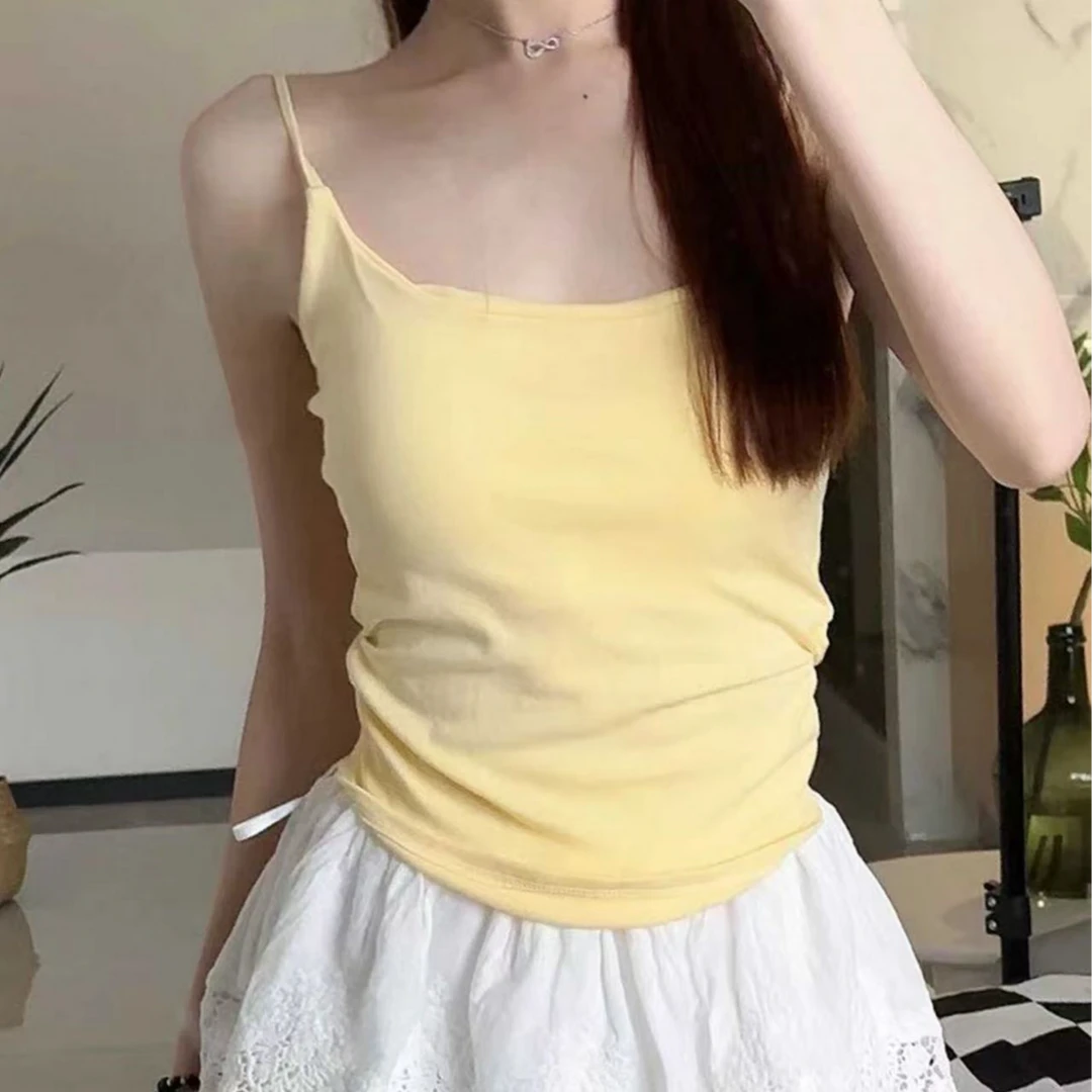 《春夏吊带》圆 性感无袖纯欲风薄款甜辣风格叠穿背心白色小众