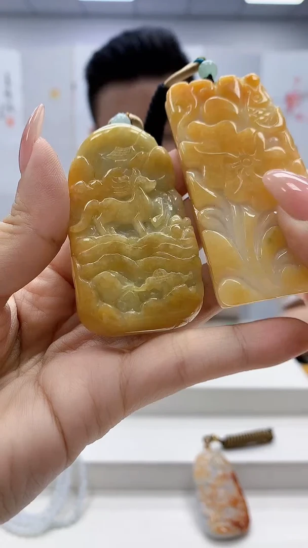 未镶嵌定制翡翠4990ty-毛货挂件一对68