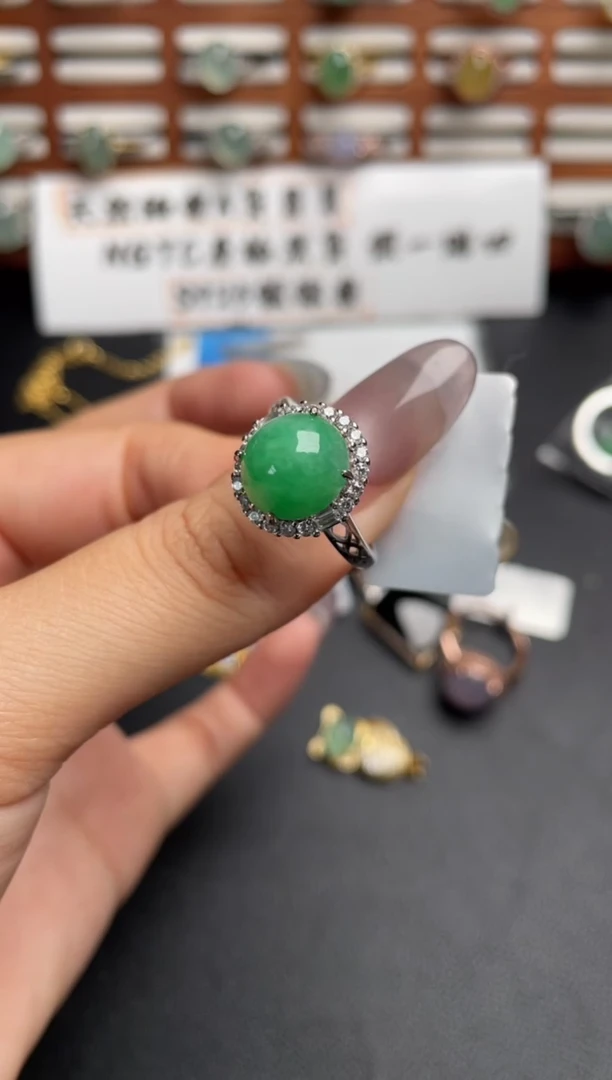 翡翠戒指银S925镶嵌一物一证一礼盒