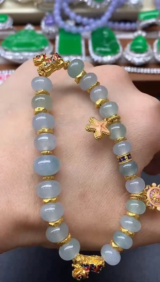 足金镶嵌手链翡翠344-中国好珍宝