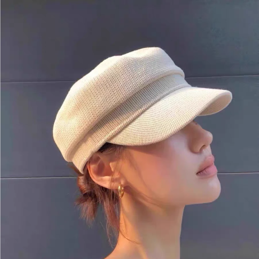 时尚老钱风亚麻八角帽女薄款透气马术帽百搭显脸小报童帽鸭舌帽