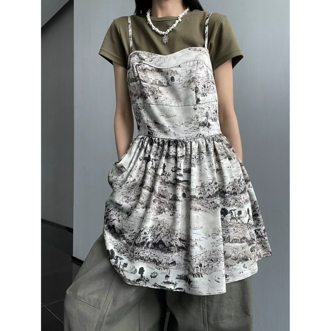 法式油画吊带连衣裙