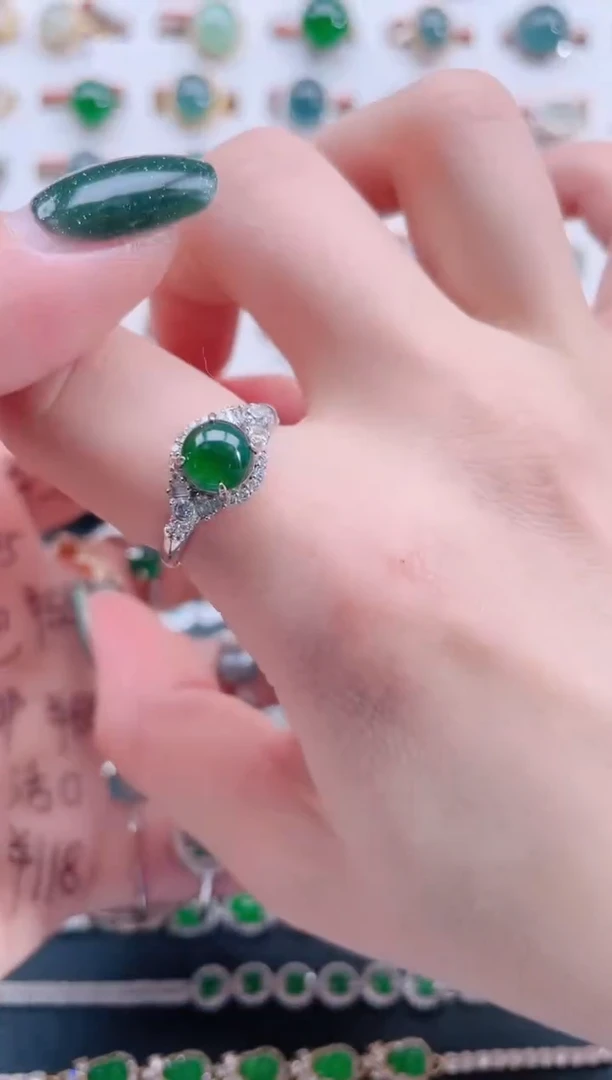 银S925镶嵌戒指翡翠天然翡翠