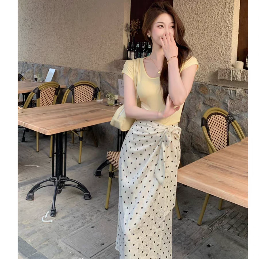 2025新款穿搭一整套韩系气质波点裙子女气质两件套装长裙