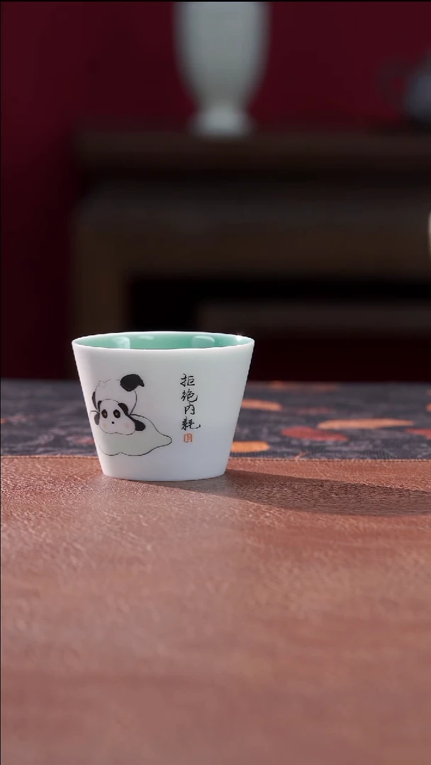 茶具手绘熊猫拒绝内耗直口杯@@CDQ-016