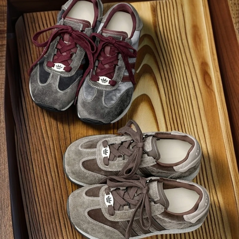 漫斯贝尔真皮~韩版复古阿甘鞋女秋季新款百搭舒适防滑厚底拼色运