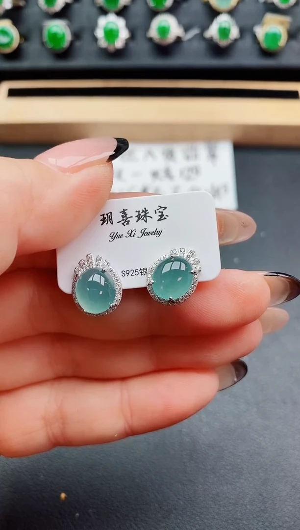 翡翠银S925镶嵌耳饰800