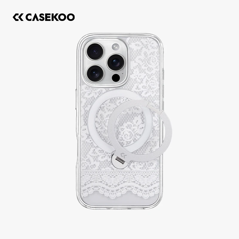 CASEKOO优雅白蕾丝Qpro系列磁吸360°旋转适用于苹果16/15