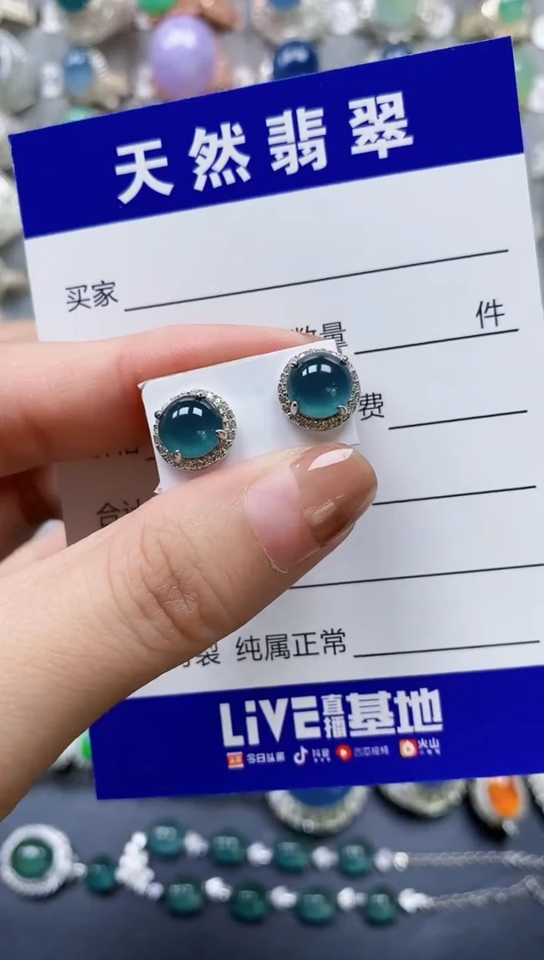 翡翠银S925镶嵌耳饰0183